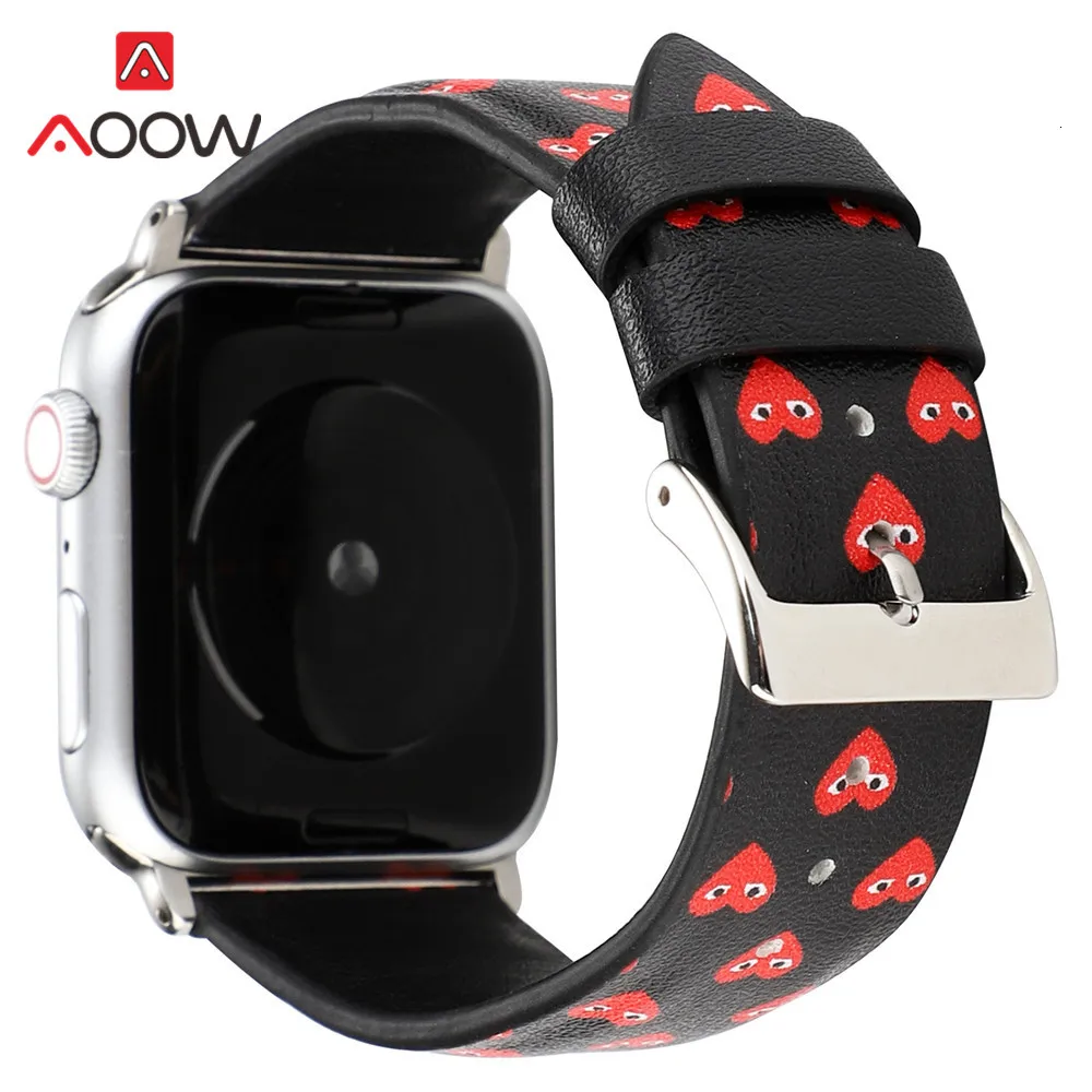 Кожаный ремешок для часов с камуфляжной печатью для Apple Watch, 40 мм, 44 мм, 38 мм, 42 мм, браслет с сердечками для мужчин и женщин, ремешок для iWatch 1, 2, 3, 4