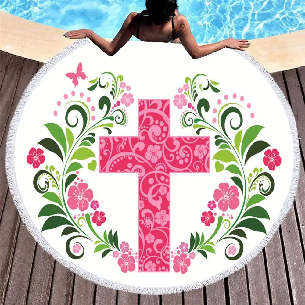 

Flower Cross Print Round Blanket Multicolor Beach Towel Blanket Travel Outdoor Tablecloth Blanket New Fashion Beach Towel