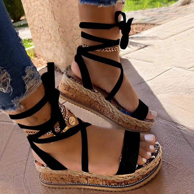 

New Summer Women Snake Sandals Platform Heels Cross Strap Ankle Lace Peep Toe Beach Party Ladies Shoes Zapatos Sandals
