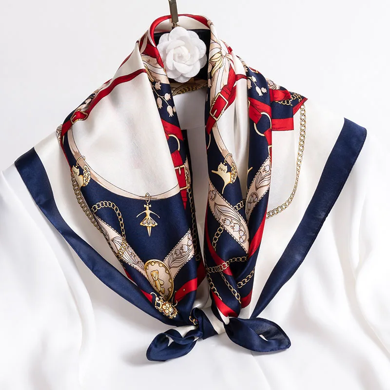 100% натуральный шелк квадратный шарф Женская Бандана с принтом головной платок