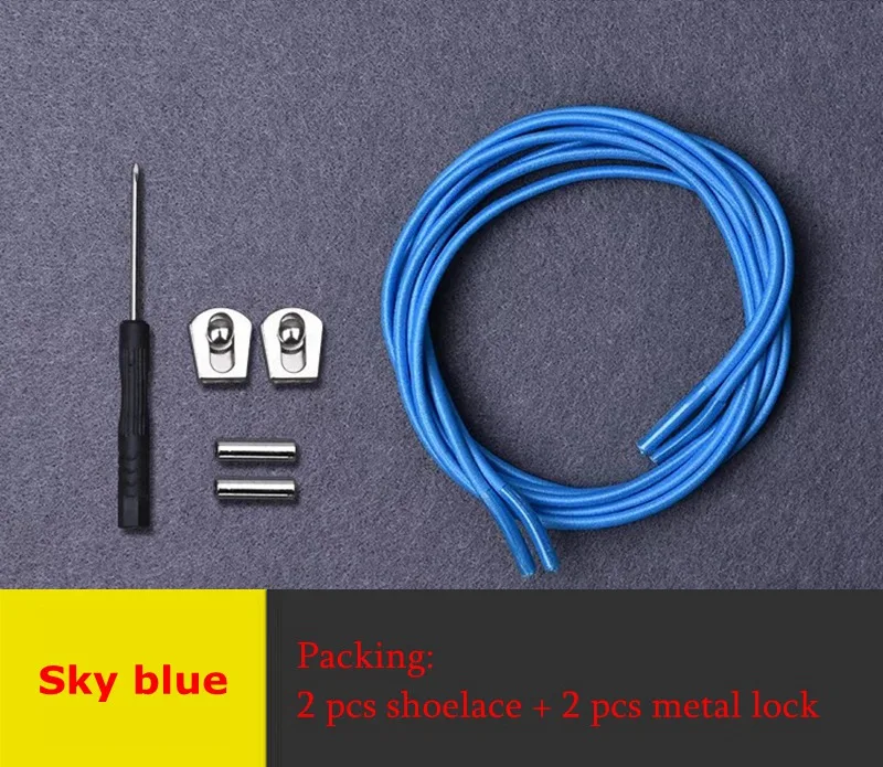 Sky blue Эластичные шнурки металлическая пряжка круглые шнурки для ботинок удобная Блокировка без завязок шнурки для обуви дети взрослые Кроссовки Ленивые шнурки 1 пара - Цвет: Sky blue
