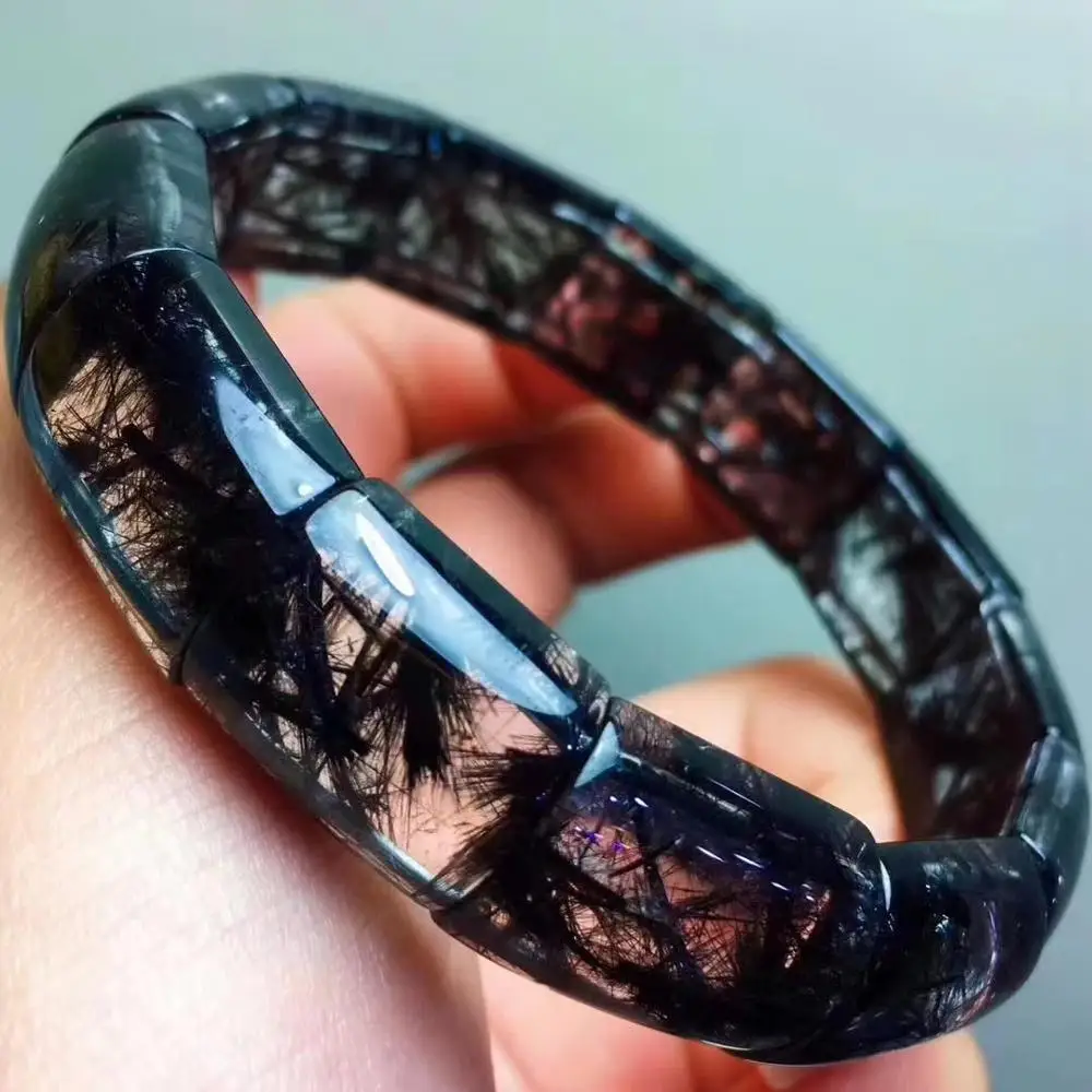 

Natural Black Rutilated Quartz Woman Men Bracelet 17.6x13.7x7.2mm Rectangle Beads Crystal Wealthy Stone Certificate AAAAA
