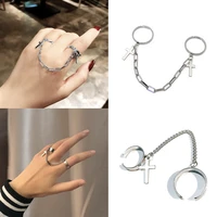 rock hip hop punk cross silver color chain ring adjustable joint ring finger rings for women men girl dating party jewelry