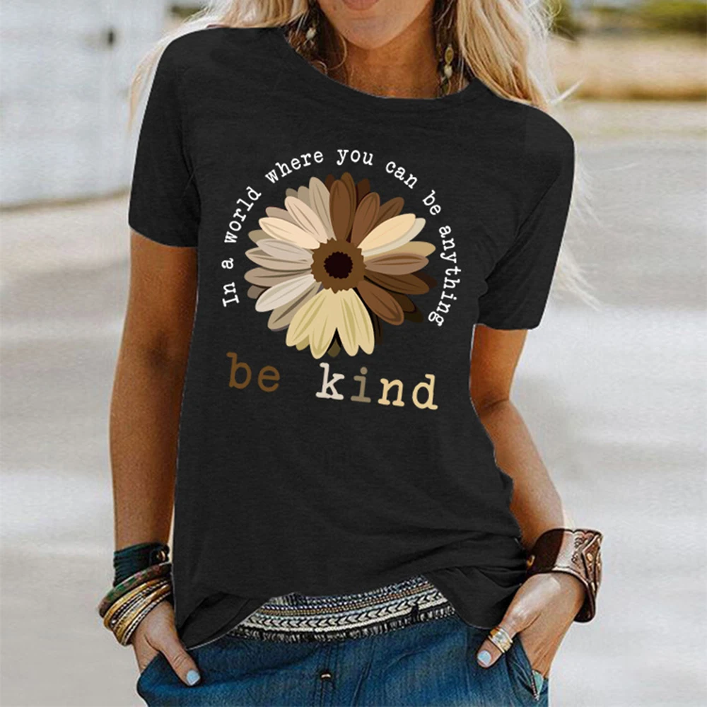 

Летние Цветочный принт быть Вид буквенным принтом; Футболки с рисунками из мультфильмов, повседневная женская одежда с коротким рукавом, По...