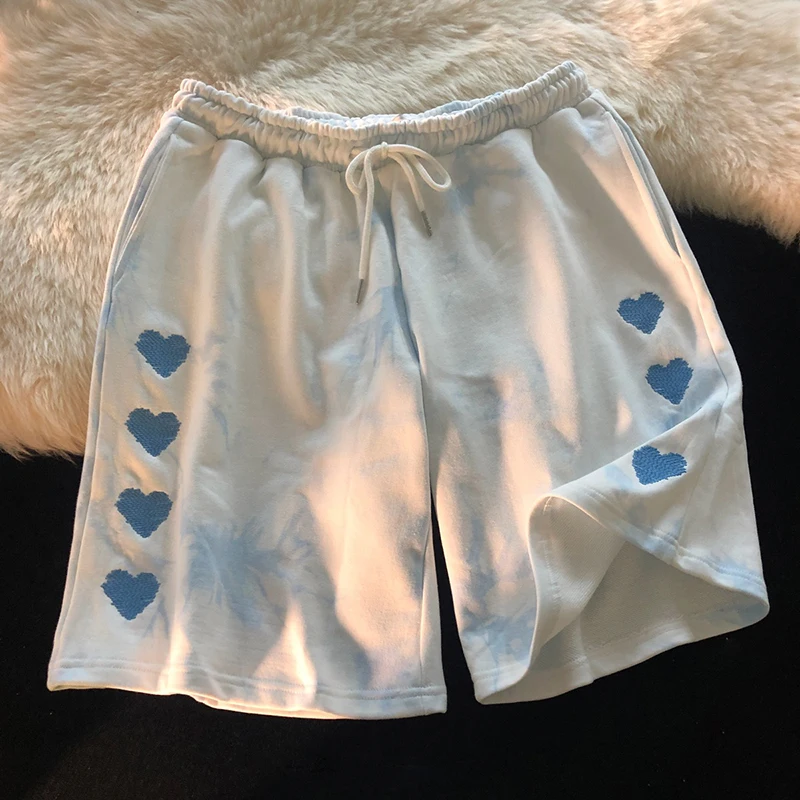 

Korean Tie-dyed Women's Shorts Fashion Loose High Waist Casual Shorts Women 2021 Summer New Blue Pink Basic Clothing Female