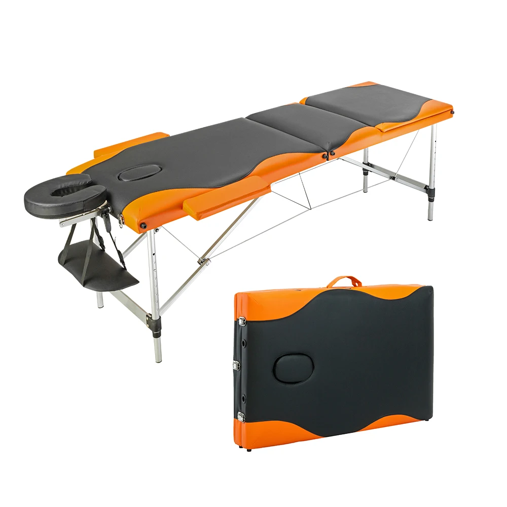 

3 Sections Folding Portable Aluminum Foot Beauty Massage Table 60CM Wide Black & Orange