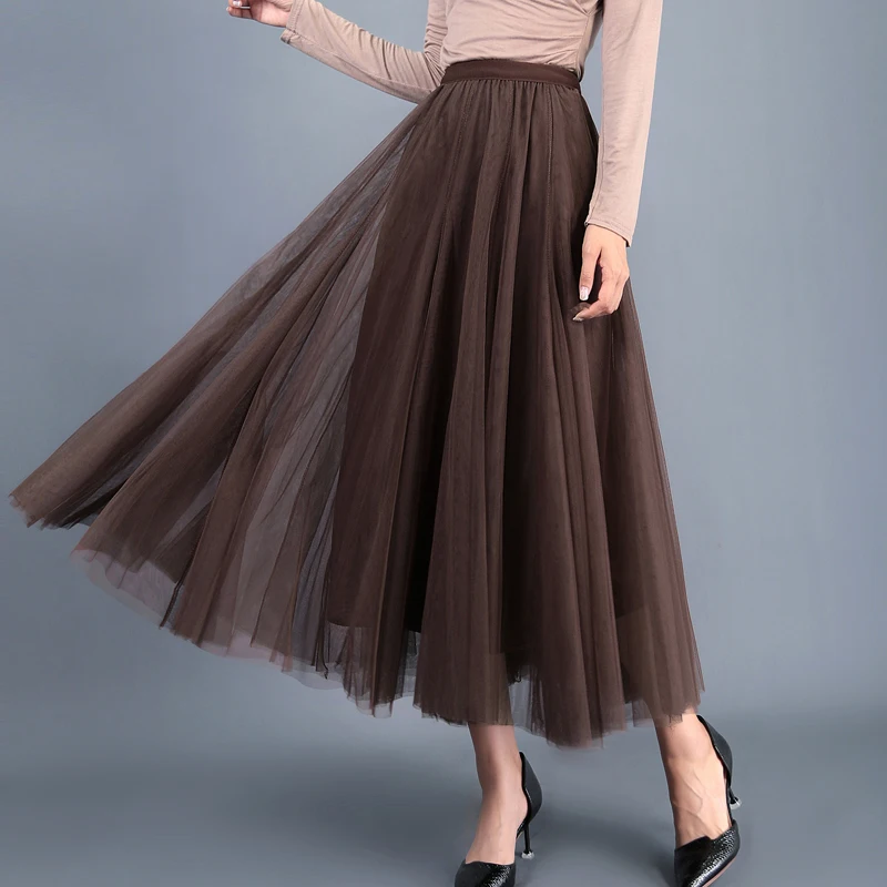 Женская юбка трапециевидной формы элегантная повседневная Однотонная из тюля