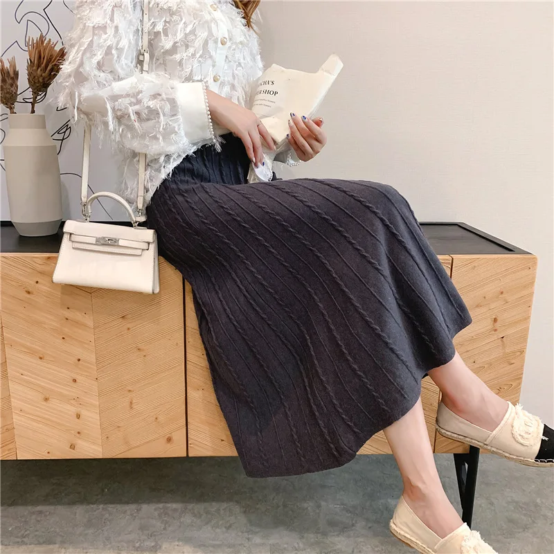 Женская Длинная вязаная юбка трапециевидная повседневная 19FW|Женские юбки| |