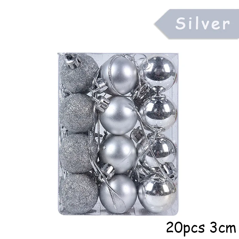20pc 3cm Silver Ball Рождественские украшения для дома веселая Рождественская елка рождественские украшения Санта Снеговик Noel Navidad год Natal - Цвет: 20pc 3cm Silver Ball