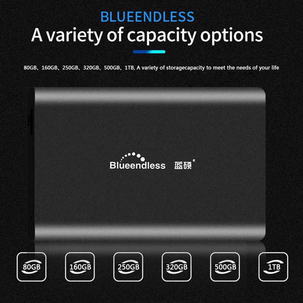 Blueendless T8 2.5 inch USB 3.0 High Speed External Hard Drive Disk HDD 80GB 160GB 250GB 320GB 500GB 1T Portable Mobile Harddisk