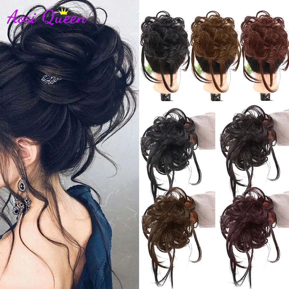 

AS black Brown Curly Donut Chignon With Elastic Band Synthetic Scrunchies Messy Hair Bun Hairpieces Extensions for Women