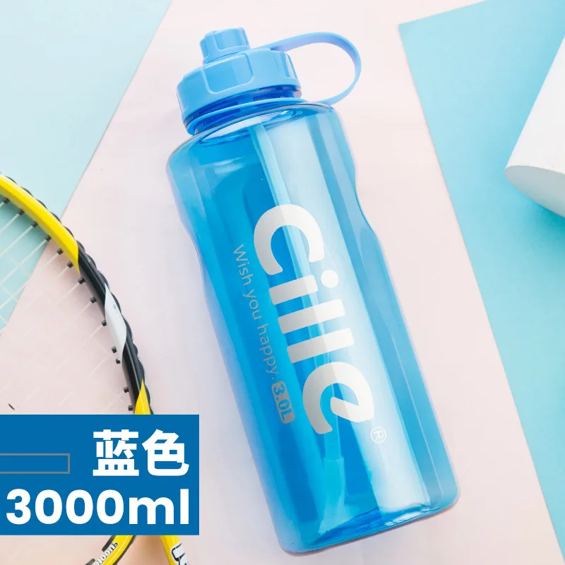Blue-3000ml Cille бренд 1000 мл BPA бесплатно Спортивная бутылка для воды с соломинкой 1Л 2л 3л пластиковая бутылка для воды - Цвет: Blue-3000ml