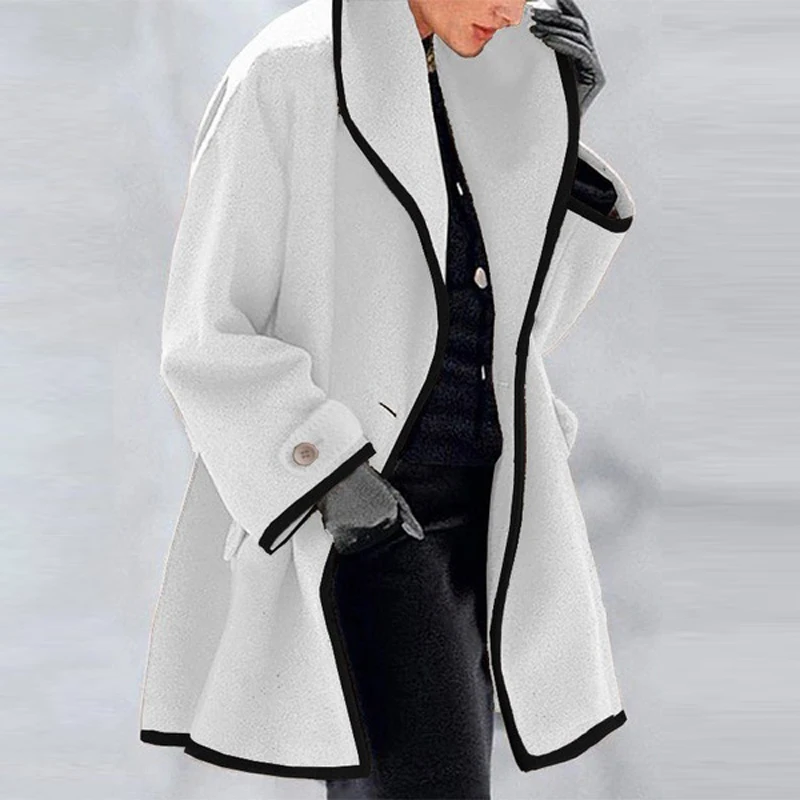 

2020 Lapel Wool Coats Ladies Loose Warm Thick Outerwears Jacket Pocket Long Coat Woman Long Cardigan Solid Color Button Overwear