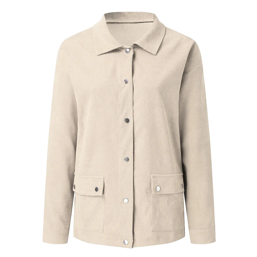 

Jackets Women Autumn Winter Corduroy Blouse Jackets Elegant Ladies Solid Button Long-sleeved Jackets Coat chaqueta mujer z1029