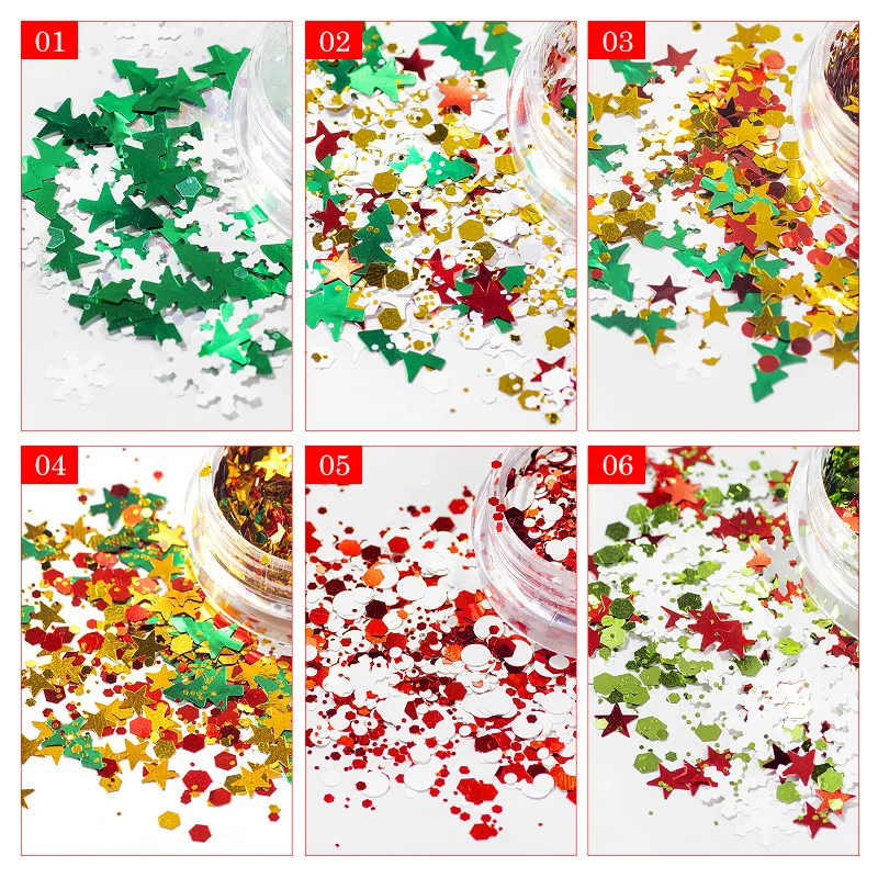 

6 color mixed nail art Christmas tree sequins Christmas DIY Laser Snowflake-Christmas Tree-Five-pointed Star-Color Nail Sequins