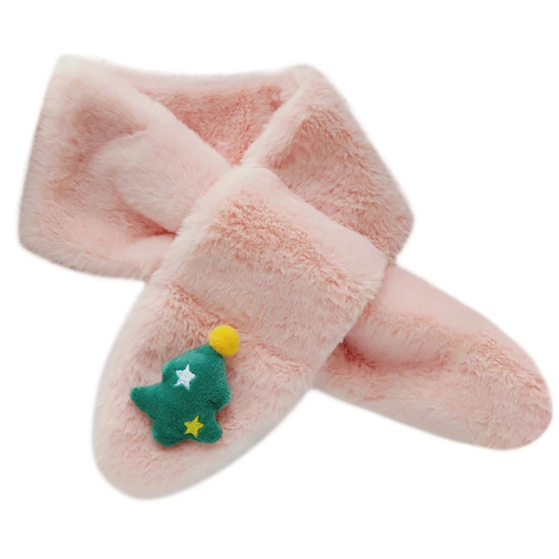 

Kids Christmas Plush Cross Collar Scarf Cartoon Holiday Neck Warmer Shawl Wrap N58F