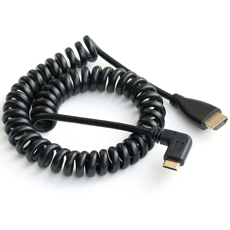 elbow Spring Coiled C Type Mini HDMI-compatible Cable Right Left Angled Mini HD Male to A HD Male Stretch  Cable 50cm 130cm