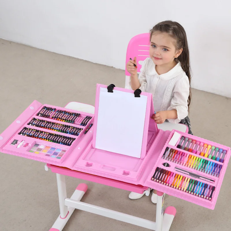 208 قطعة طفل رسم مجموعة الملونة قلم رصاص تلوين المائية أقلام مع لوحة الرسم مجموعة رسم لعبة اللوازم المدرسية هدايا الاطفال