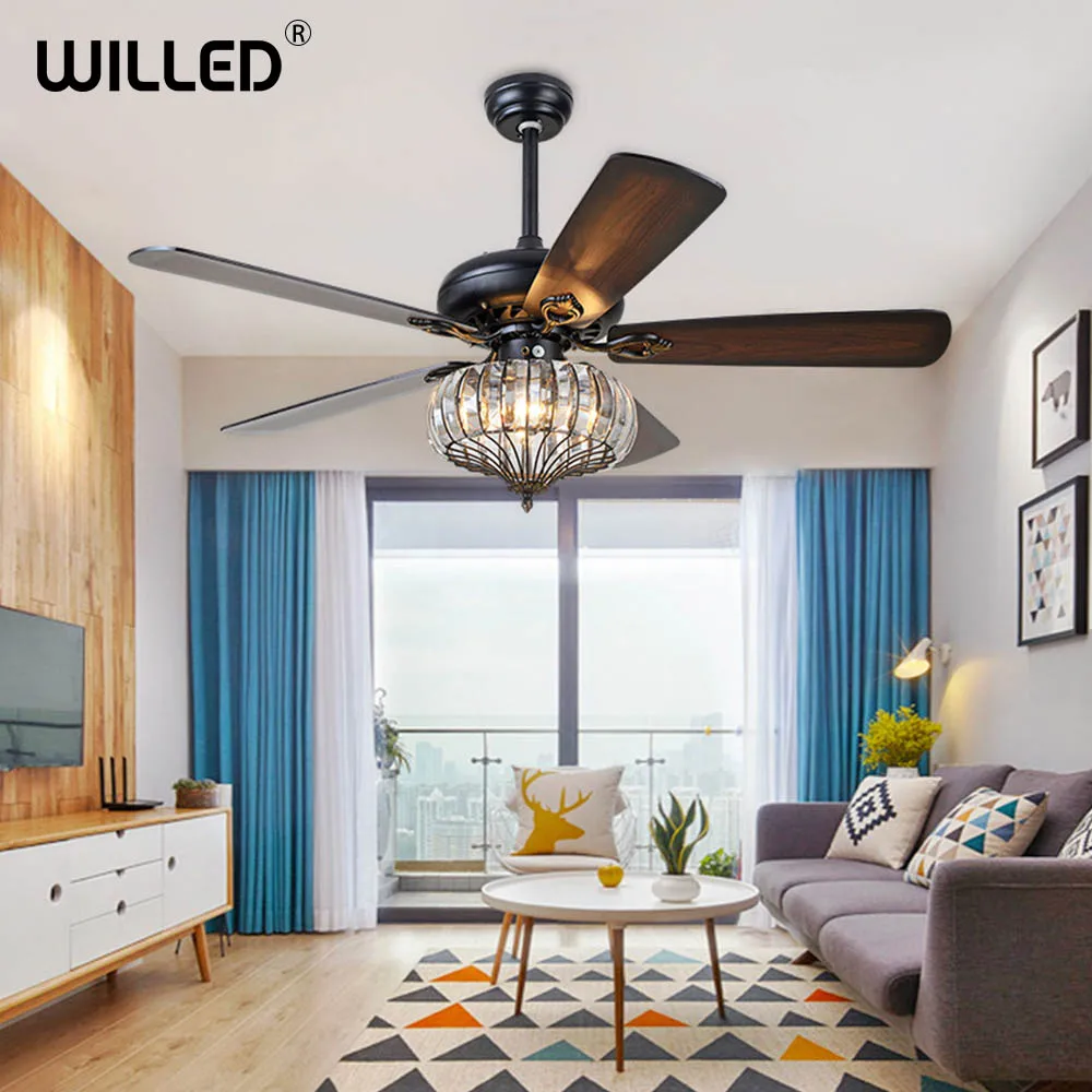Современные хрустальные потолочные вентиляторы лампы деревянный подвесной