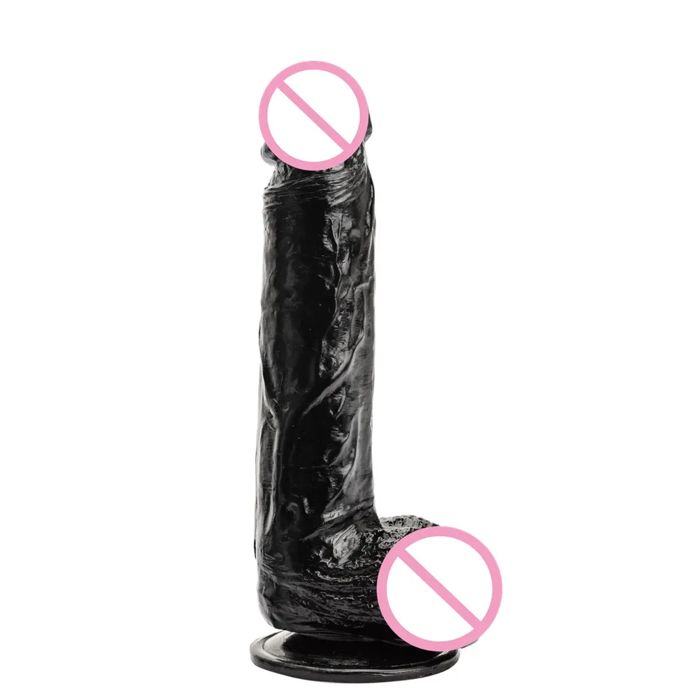 Black Realistic Big Dildo Flexible Penis Dick With Suction Cup Strap-on Female Masturbation Strapon Dildo For Women (22cm)