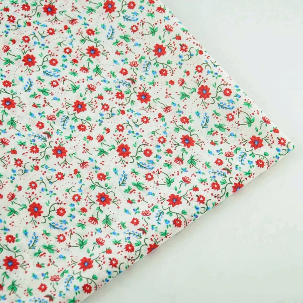 Красные цветы и зеленые листья дизайн 100% хлопчатобумажная ткань нарезанный