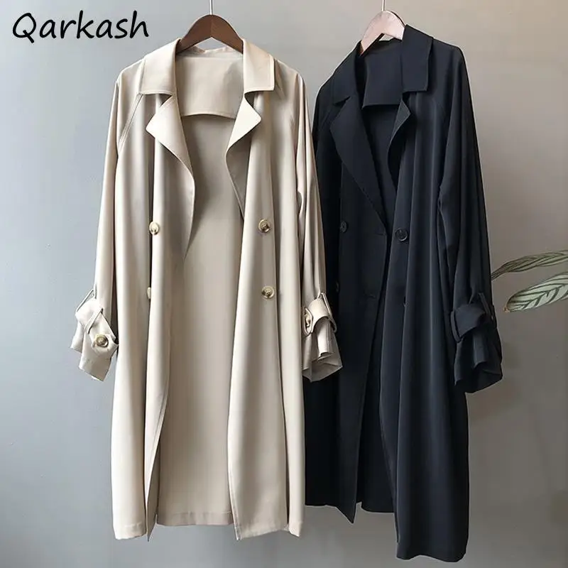 

Trench Women Spring Long Style Simple Double Breasted Classic Leisure Elegant Loose Soft Feminine High Street Popular Ins Chic