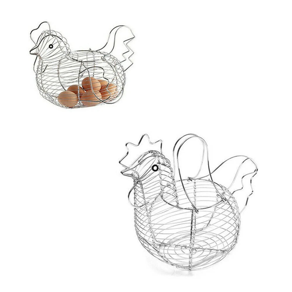 

1* Cute Woven Egg Storage Metal Wire Decoration Basket Wrought Iron Fruit Basket Chick Shape Egg Holder Organizer Basket