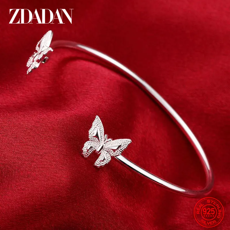 ZDADAN 925 Sterling Silver Butterfly Shape Open Cuff Bracelet&Bangles For Women Fashion Jewelry Wedding Gifts