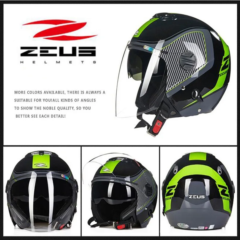2019 Новинка ZEUS 3/4 лицевые мотоциклетные шлемы ZS-202FB ABS защитные двойные линзы