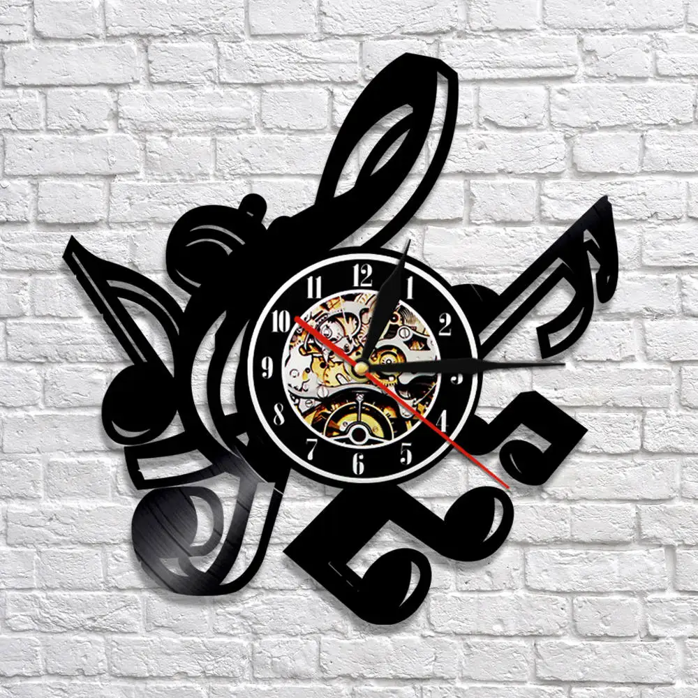 Настенные часы в виде скрипичного ключа виниловый декор винтажном стиле ноты для