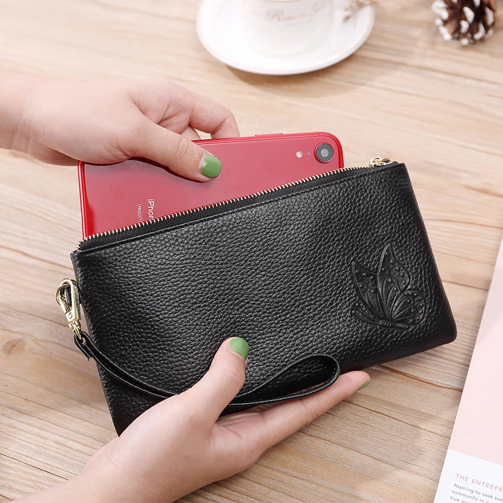 

First layer genuine leather butterfly emboss women handbag wallet clutch cardholder luxury designer bag purse