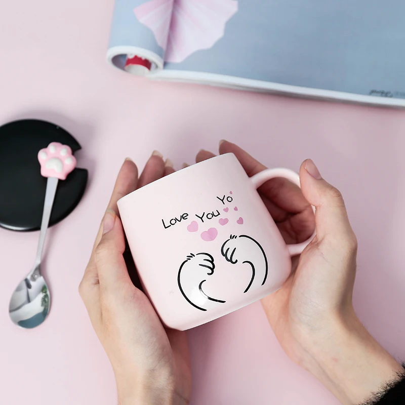 Милая мультяшная керамическая чашка с крышкой ложка розовая Студенческая