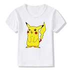 Детская футболка с покемоном, Пикачу, модная футболка с принтом, одежда для мальчиков и девочек, топы, детские фигурки животных, летний повседневный костюм