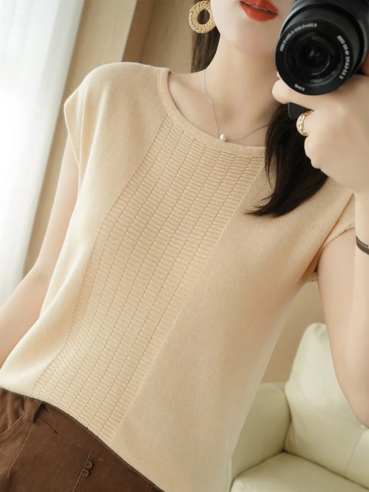 

T-shirt women 2021 new pure cotton T-shirt casual knitted short-sleeved women's solid color round neck top