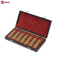 7pcsset swan 10 holes harmonica diatonic blues harp abcdefg keys mouth organ 7 tune packing golden with gift box gaita