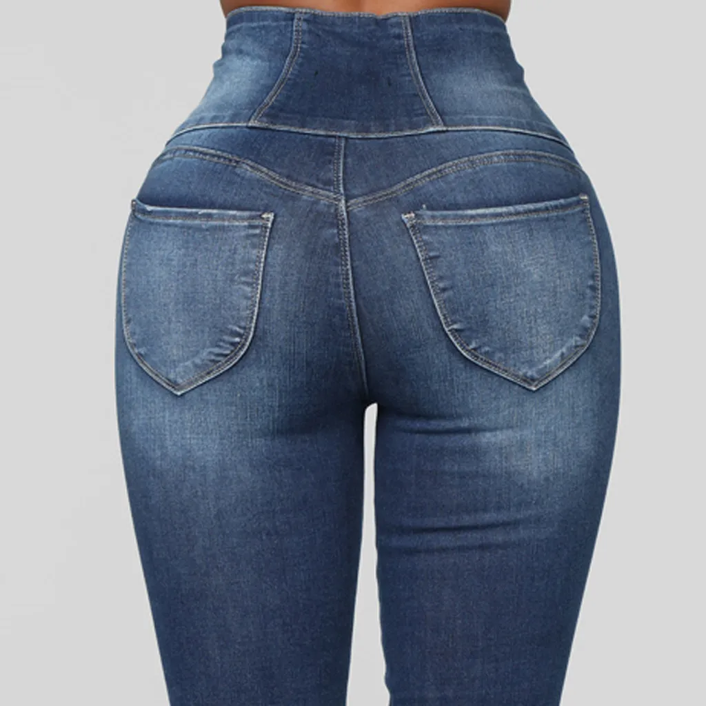 Модные Классические Женские однотонные узкие эластичные джинсовые брюки SAGACE на