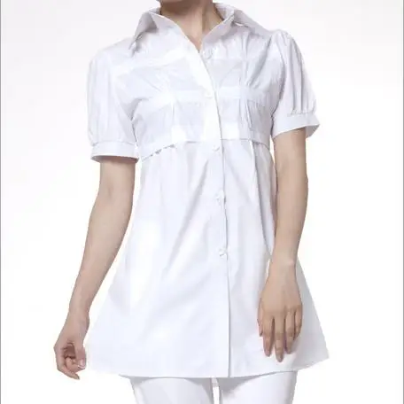 Женская Офисная туника однотонные хлопковые блузки Топы с отложным воротником