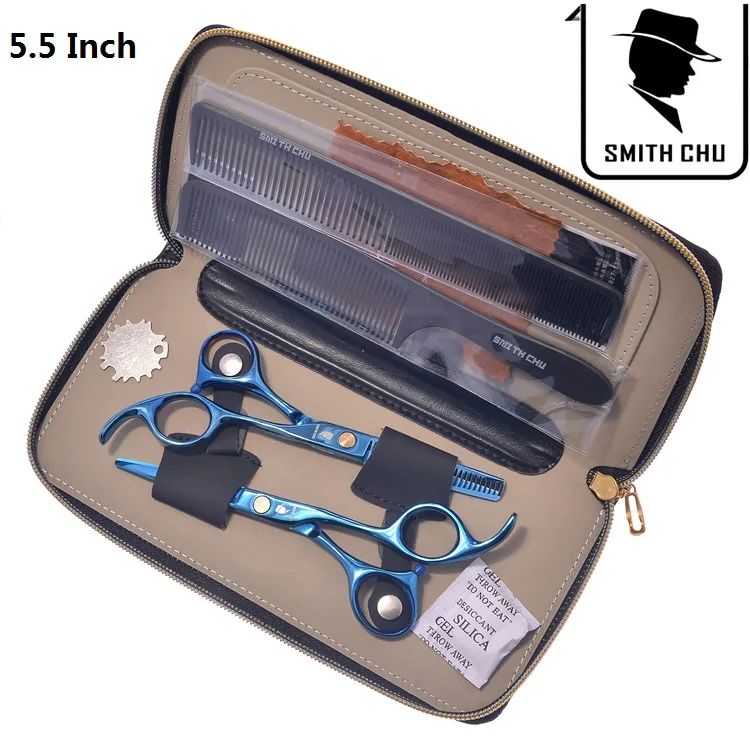 LZS0052 55 with bag Smith Chu 5," черные Парикмахерские ножницы для стрижки волос, филировочные ножницы для салона, парикмахерские инструменты Tesoura, профессиональные салонные инструменты LZS0012 - Цвет: LZS0052 55 with bag