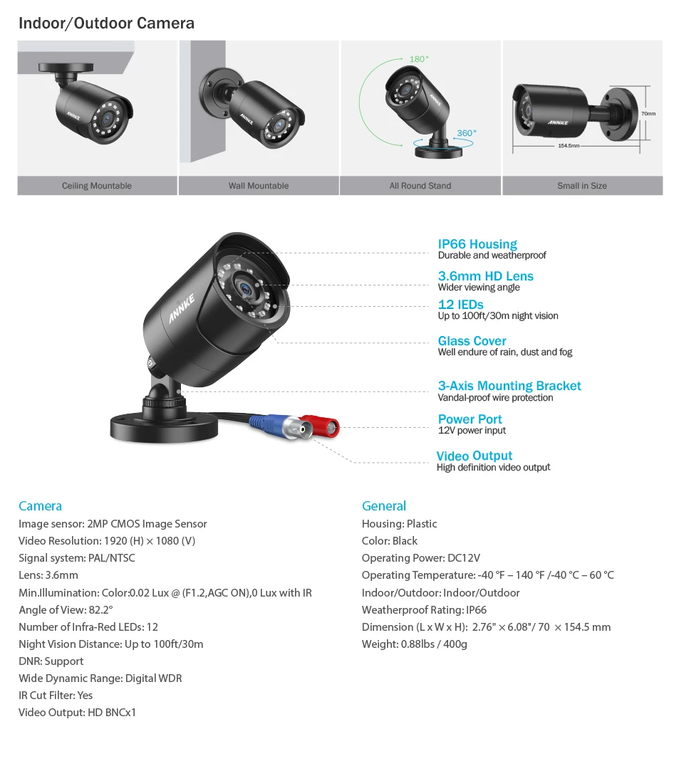 ANNKE 1080P CCTV камера DVR система 4 шт. Водонепроницаемая 2.0MP HD-TVI камера с пулей домашний комплект видеонаблюдения Обнаружение движения