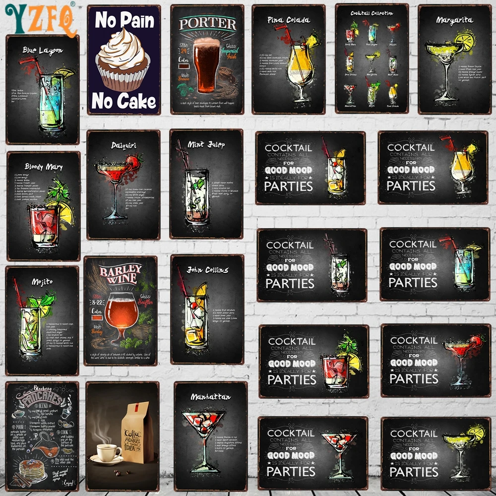 Жестяная Табличка с коктейлями металлическая винтажная для настенного постера