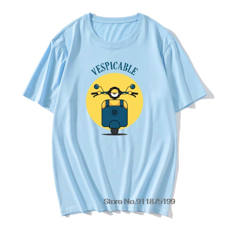 

Vespicable Vespa T-Shirt Man Men T Shirts Retro 100% Cotton Short Sleeves Tees Crewneck T-Shirt Big Size Tees