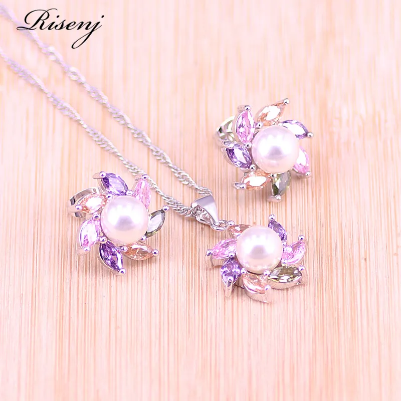 Женское Ожерелье с браслетом Risenj серьги-гвоздики из серебра 925 пробы