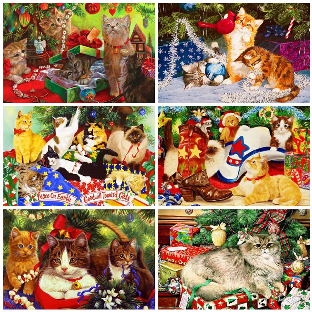 

5D DIY Diamond Painting Christmas Cat Cross Stitch Diamond Embroidery Animal Mosaic Boot Art Rhinestone Decor For Home