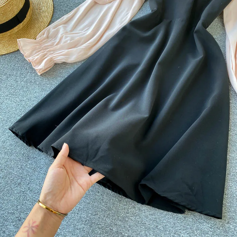 

Retro Autumn Dress Women 2020 Long Sleeve patchwork Bandage Dress Short black Party Dresses hit color vestidos