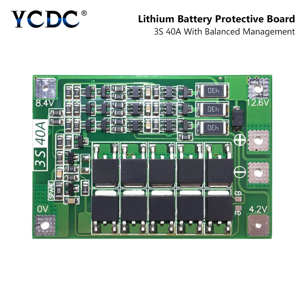 

11.1V 3S 40A Li-ion Lithium Battery Charger Lipo Cell Module PCB BMS Protection Board with Balance For Drill Motor 12.6V