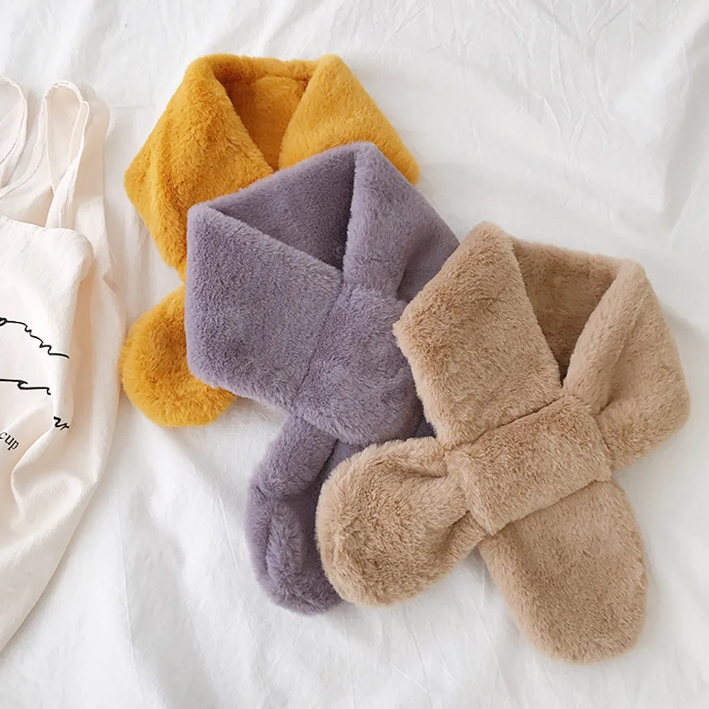 2019 женский шарф модный зимний из искусственного меха чистый цвет верхняя одежда