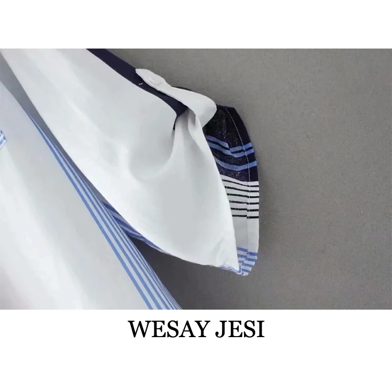 

WESAY JESI 2021 Summer Ladies Top Striped Pocket Lapel Long Sleeve Loose Shirt Casual All-match Fashion Retro Commuter Shirt