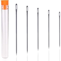lmdz 5 pcs stainless steel large eye long stitching sewing needles with needle storage tube home diy household hand sewing tool