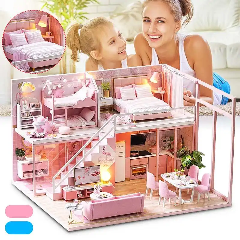 

DIY DollHouse Wooden Doll Houses Miniature Dollhouse Furniture Kit Toys for Children Christmas Gift The Satisfied Time