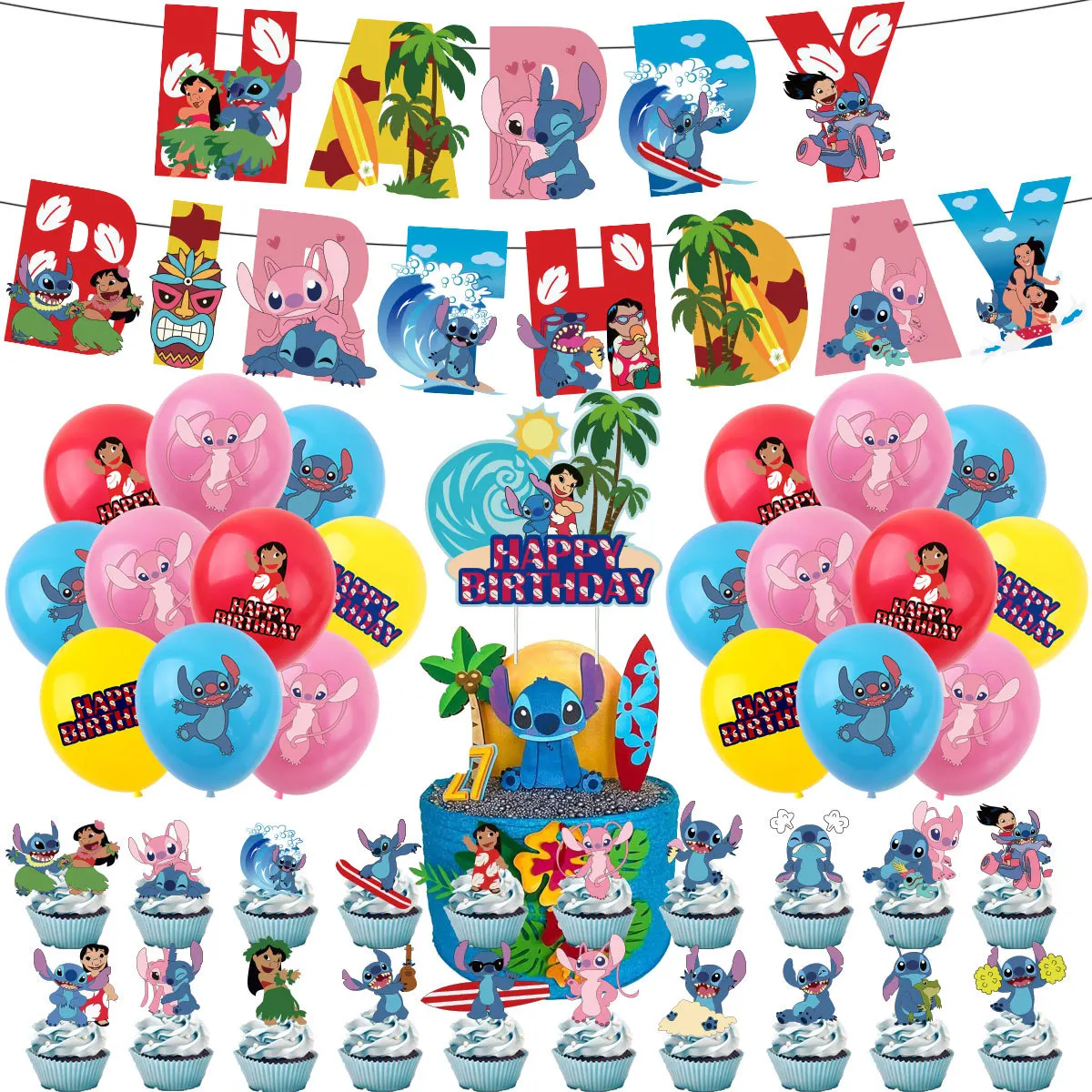 

Lilo & Stitch Latex Balloon Theme Set Boy Girls Foil Balloon Birthday Party Deco Banners Flags Cake Strips Scene Layout Supplies